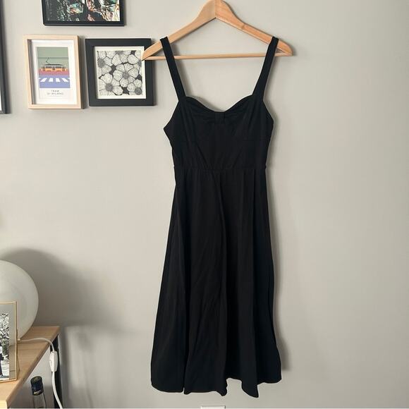 ASOS Black Midi Dress Sleeveless Sweetheart Neckline Cotton A-Line Size 4 - Picture 1 of 6